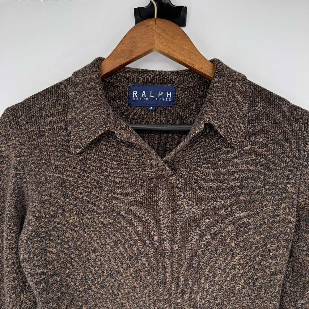 Vintage 90s Ralph Lauren Polo Sweater Sz M Cotton Brown Dark Academia Old Money - Picture 3 of 12